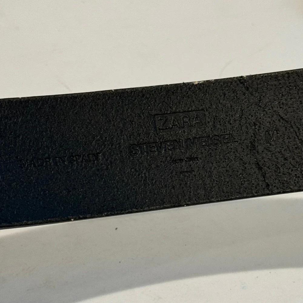 Zara Steven Meisel Belt Men's Size Medium 31-35 Black Leather Silver Oval Buckle